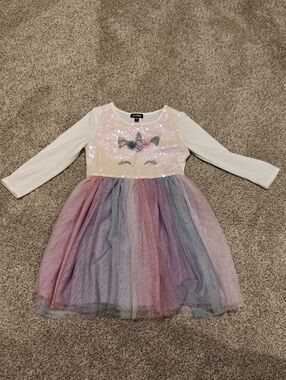 Zunie Long Sleeve Sequin Unicorn Tulle Dress Sz 6x
